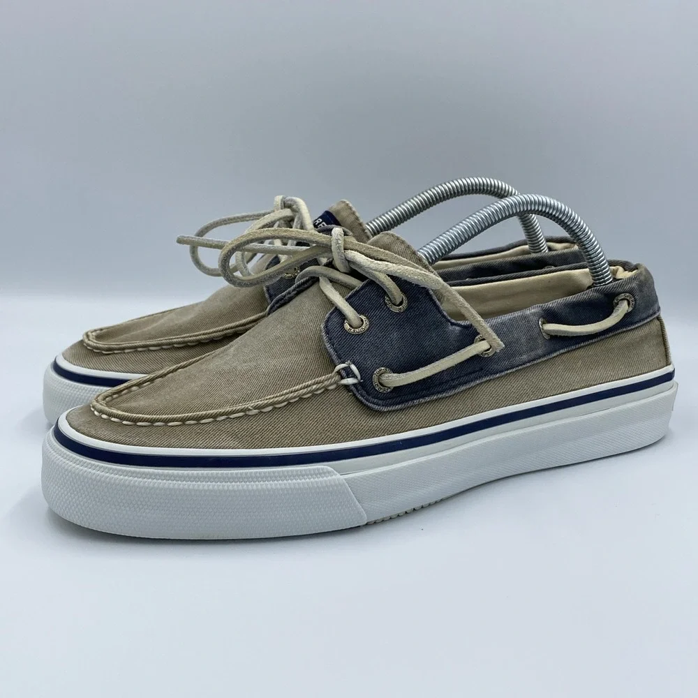 Sperry Top-Sider Bahama II 2-Eye Men's 9.5M Navy Taupe Canvas Boat Shoes 0538207